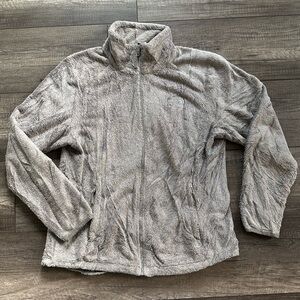 Fuzzy North Face Osito Zip Up Jacket Women’s Size Large Grey Silver Fluffy Coat